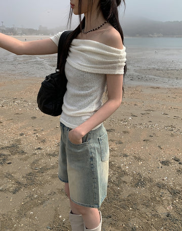 Rood Off Shoulder Shirring Sleeveless Top